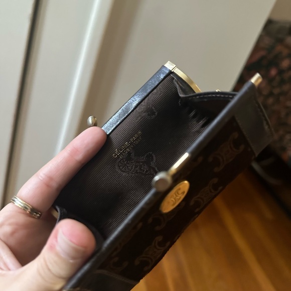 CELINE Macadam Suede Leather Coin Purse Wallet Vintage Triomphe Carriage - Picture 13 of 14